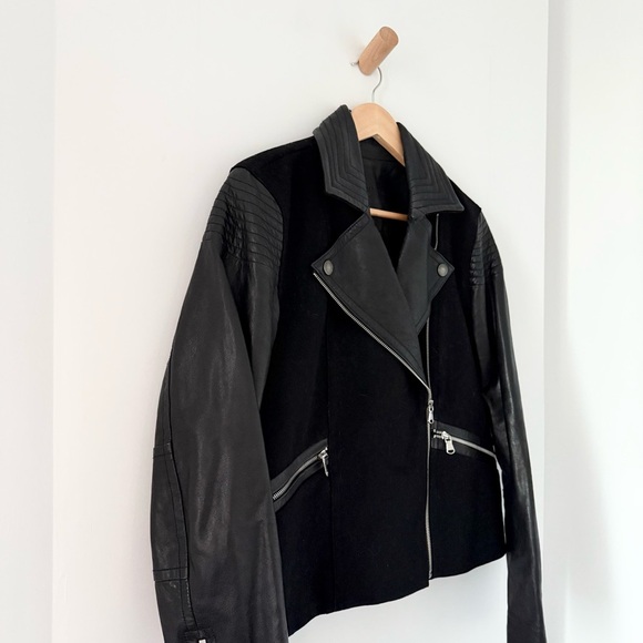 Marc Jacobs black leather and wool biker moto jacket - Large - Picture 4 of 8